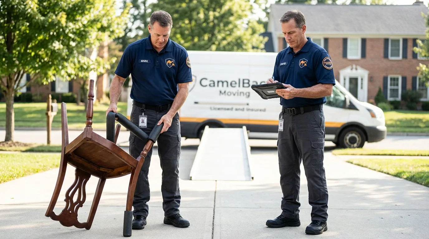 Movers inspecting furniture for damage prevention before loading in Brownsville, TN